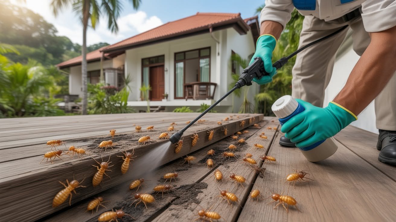 Outdoor technician applying a targeted property treatment