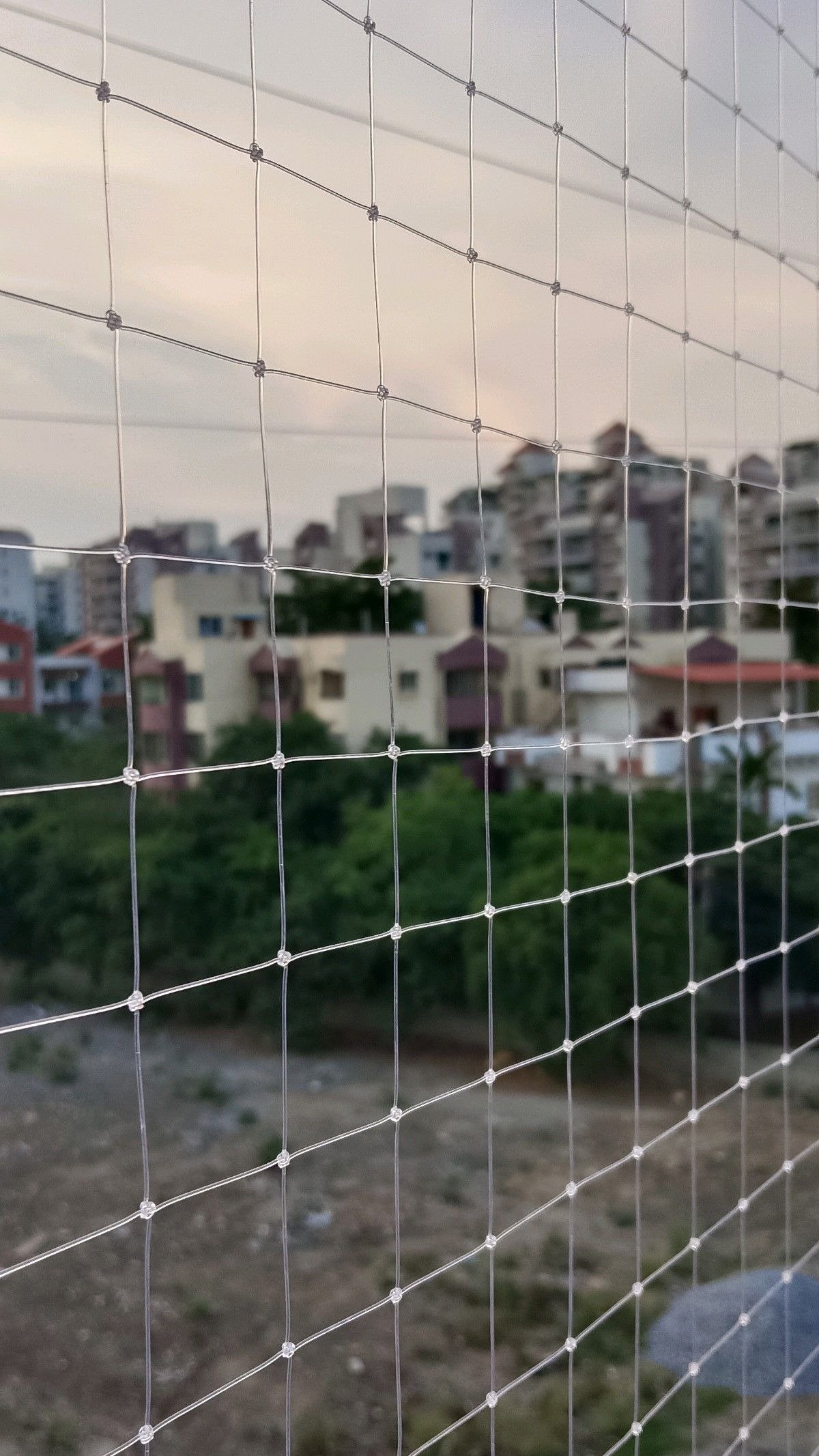Close view of a protective rope net and knots